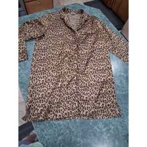 Vintage Avon Intimates Sleepshirt Nightgown Satin Buttoned LS Leopard Animal S/M